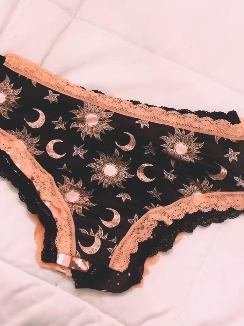 Black & Peach Celestial Lace Bikini Panty - Women's Comfortable Stretch 6 Set